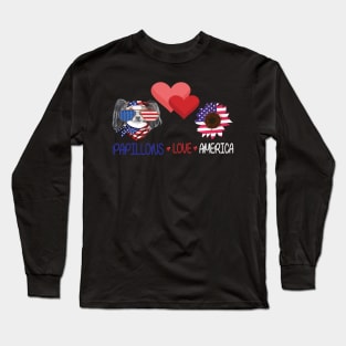 Dog Big Hearts And Sunflower Papillons Love America Happy Independence July 4th Dogs Lover Long Sleeve T-Shirt